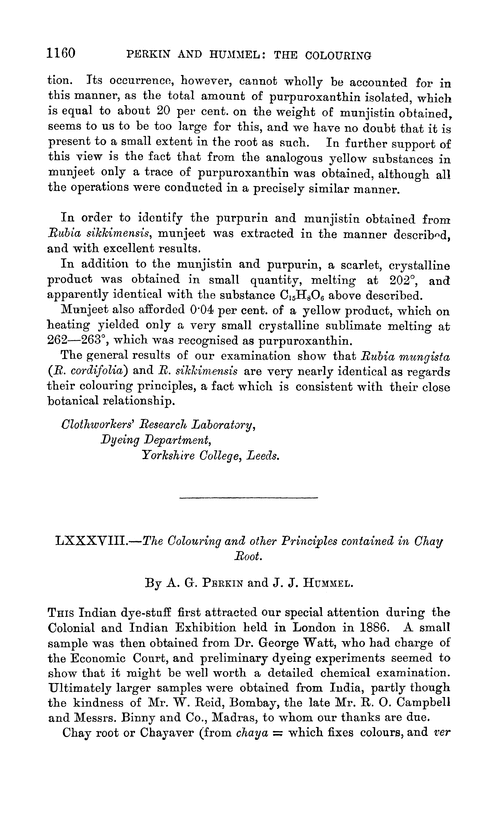 LXXXVIII.—The colouring and other principles contained in chay root