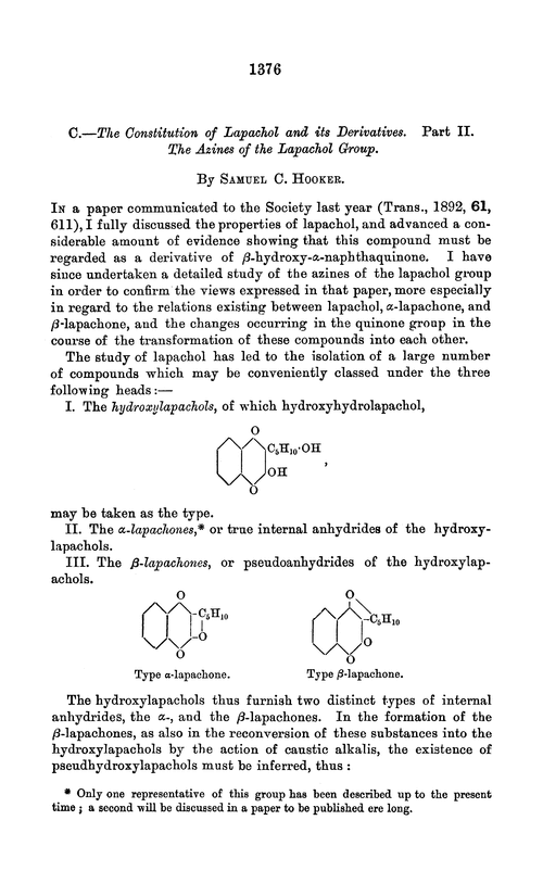 C.—The constitution of lapachol and its derivatives. Part II. The azines of the lapachol group