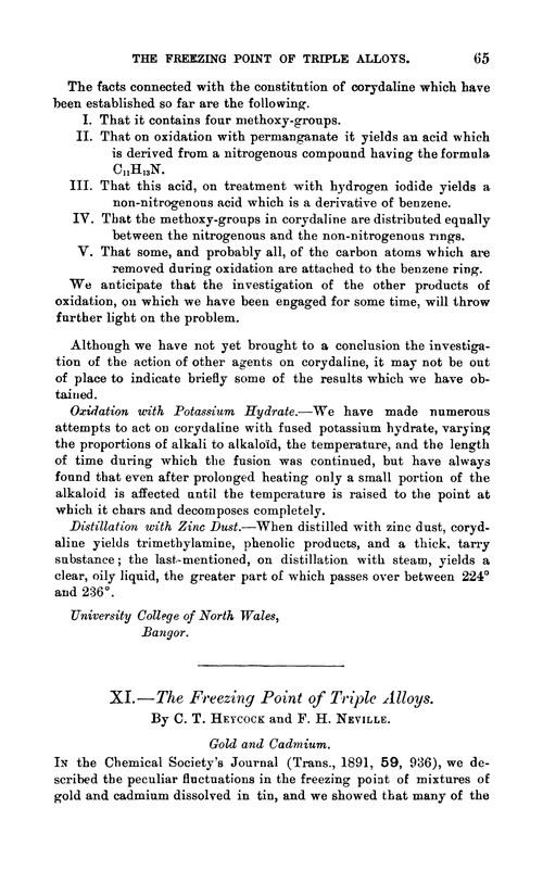 XI.—The freezing point of triple alloys