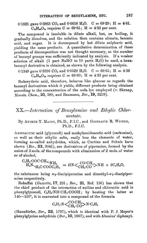 XX.—Interaction of benzylamine and ethylic chloracetate