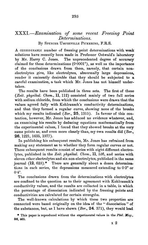 XXXI.—Examination of some recent freezing point determinations
