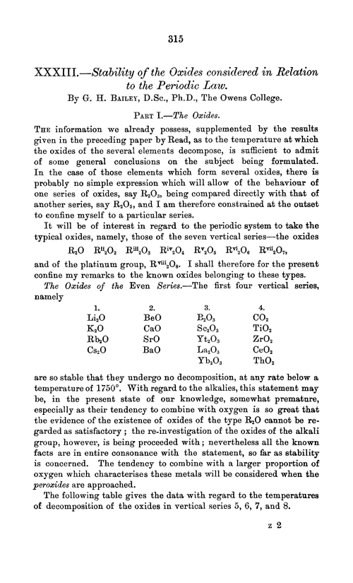 XXXIII.—Stability of the oxides considered in relation to the periodic law