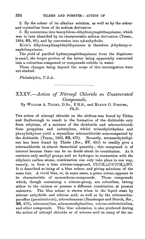 XXXV.—Action of nitrosyl chloride on unsaturated compounds