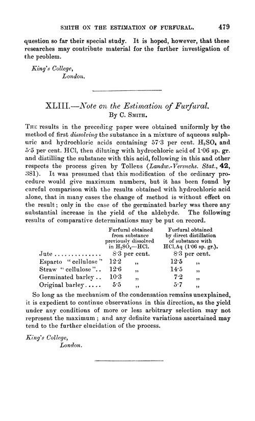 XLIII.—Note on the estimation of furfural