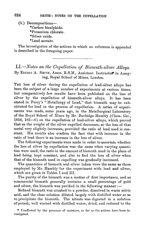 LI.—Notes on the cupellation of bismuth-silver alloys