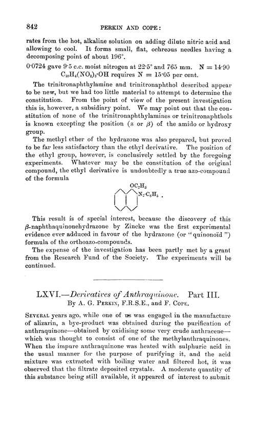 LXVI.—Derivatives of anthraquinone. Part III