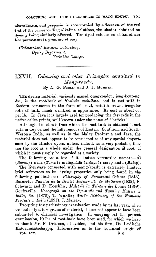 LXVII.—Colouring and other principles contained in mang-koudu
