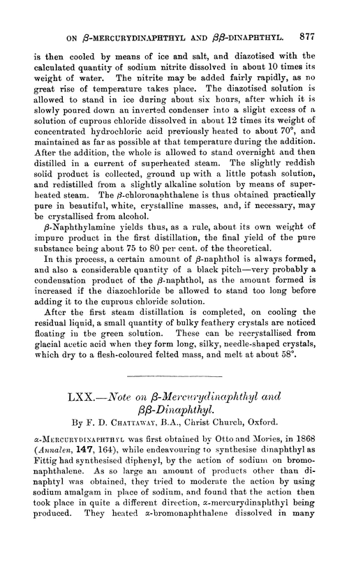 LXX.—Note on β-mercurydinaphthyl and ββ-dinaphthyl