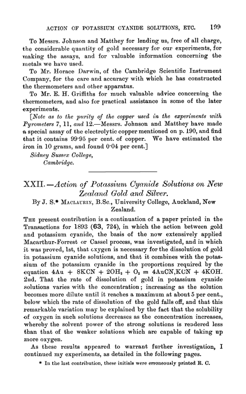 XXII.—Action of potassium cyanide solutions on New Zealand gold and silver