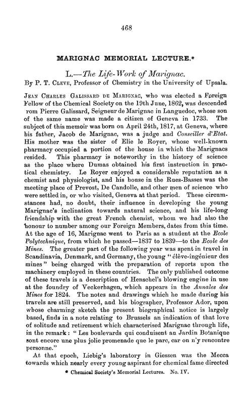 Marignac memorial lecture. L.—The life-work of Marignac