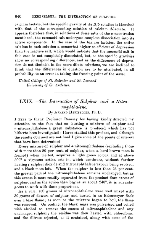 LXIX.—The interaction of sulphur and α-nitronaphthalene