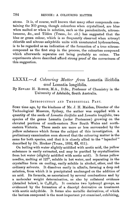 LXXXI.—A colouring matter from Lomatia ilicifolia and Lomatia longifolia