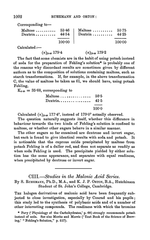 CIII.—Studies in the malonic acid series