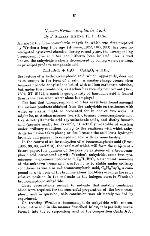 V.—w-Bromocamphoric acid