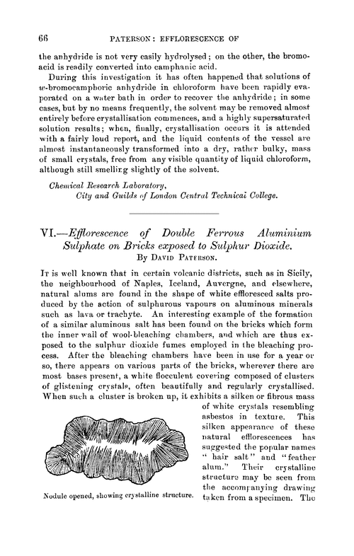 VI.—Efflorescence of double ferrous aluminium sulphate on bricks exposed to sulphur dioxide