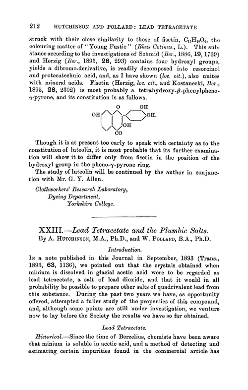 XXIII.—Lead tetracetate and the plumbic salts