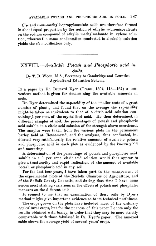 XXIX.—Available potash and phosphoric acid in soils