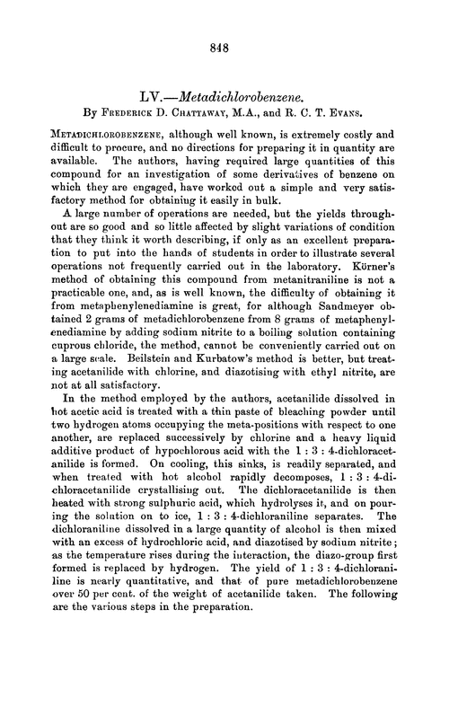 LV.—Metadichlorobenzene