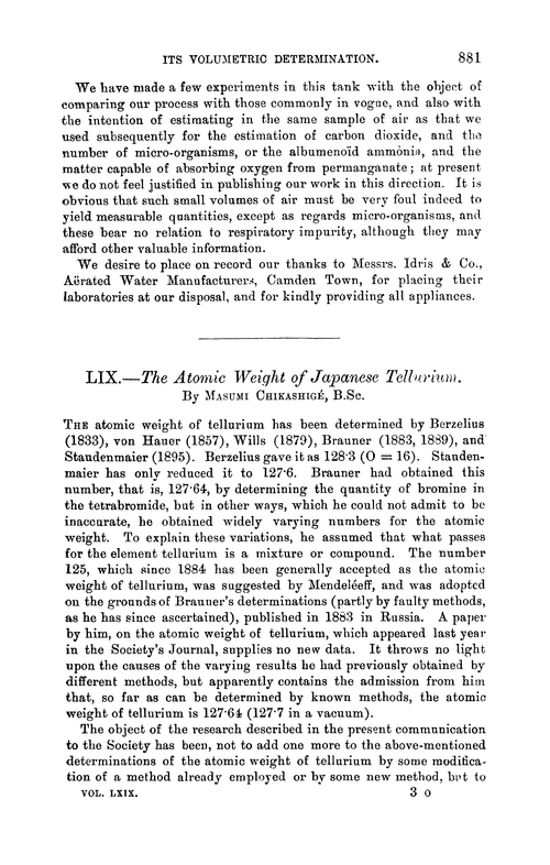 LIX.—The atomic weight of Japanese tellurium