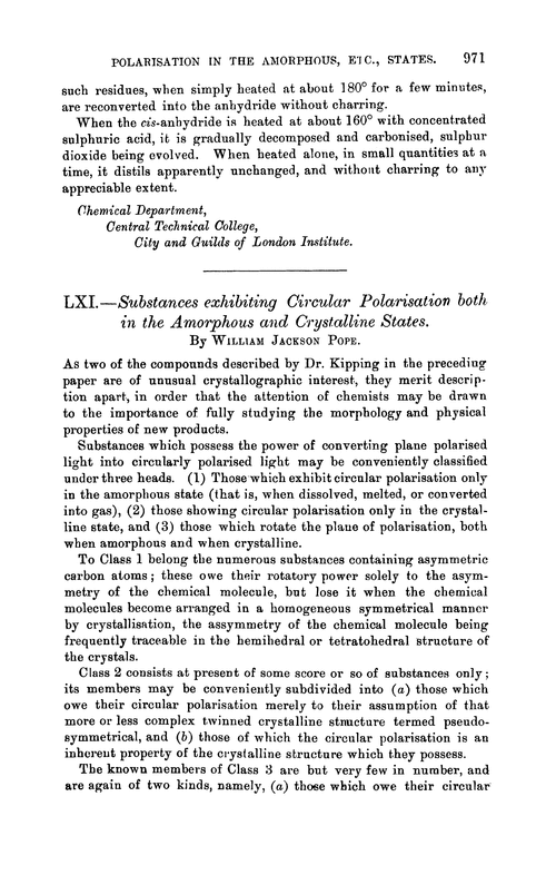 LXI.—Substances exhibiting circular polarisation both in the amorphous and crystalline states
