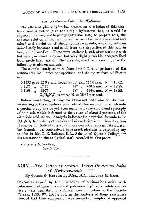 XCIV.—The action of certain acidic oxides on salts of hydroxy-acids. III