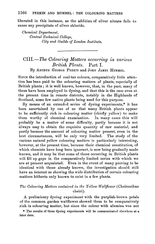 CIII.—The colouring matters occurring in various British plants. Part I