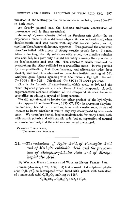 XII.—The reduction of xylic acid, of paraxylic acid and of methylterephthalic acid, and the preparation of methylterephthalic acid and of methylisophthalic acid