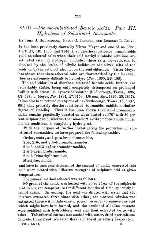 XVIII.—Diortho-substituted benzoic acids. Part III. Hydrolysis of substituted benzamides