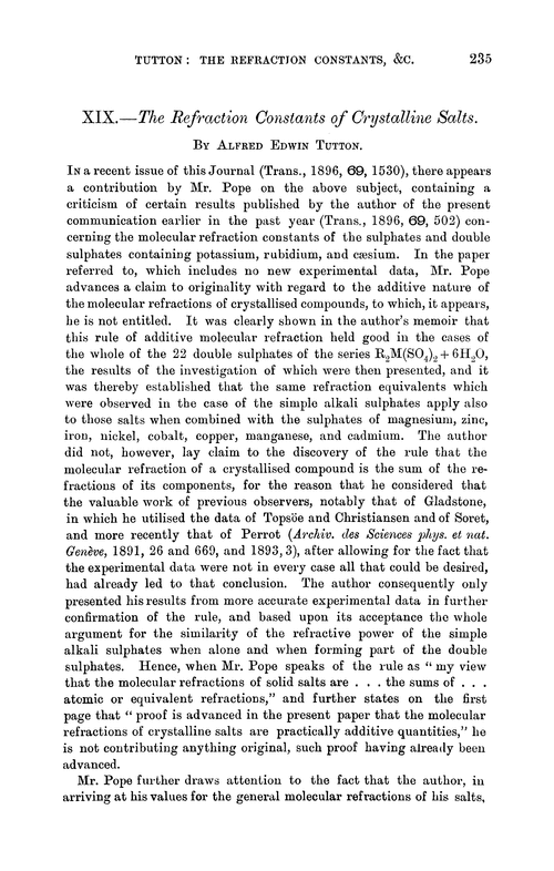 XIX.—The refraction constants of crystalline salts