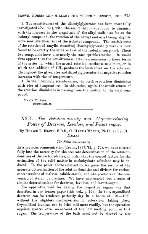 XXII.—The solution-density and cupric-reducing power of dextrose, levulose, and invert-sugar