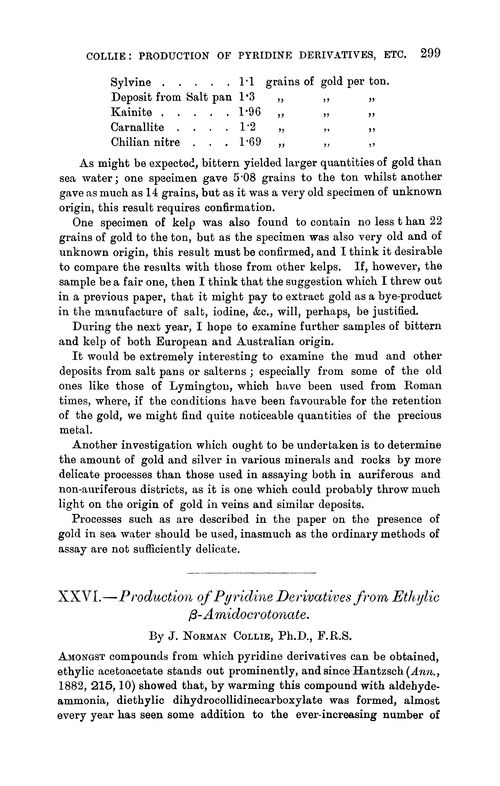 XXVI.—Production of pyridine derivatives from ethylic β-amidocrotonate