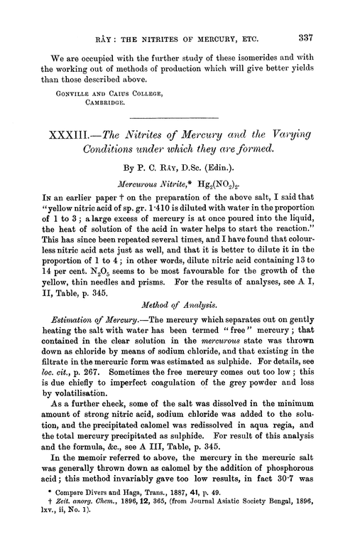 XXXIII.—The nitrites of mercury and the varying conditions under which they are formed