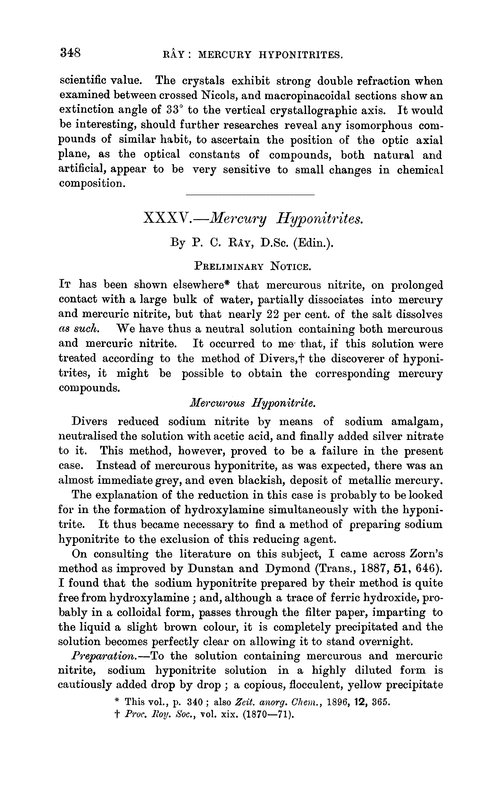 XXXV.—Mercury hyponitrites