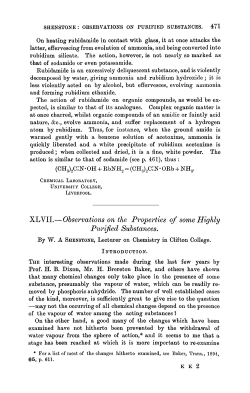 XLVII.—Observations on the properties of some highly purified substances