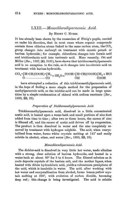 LXIII.—Monochlorodiparaconic acid