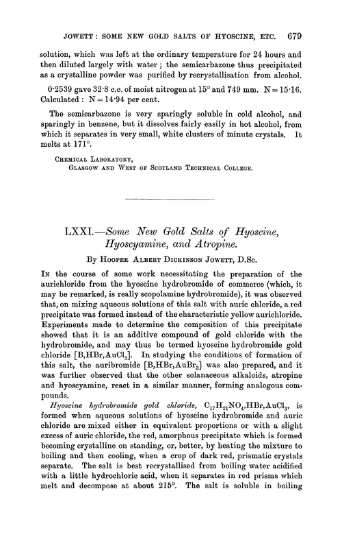 LXXI.—Some new gold salts of hyoscine, hyoscyamine, and atropine