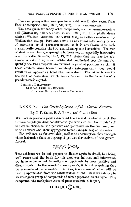 LXXXIX.—The carbohydrates of the cereal straws