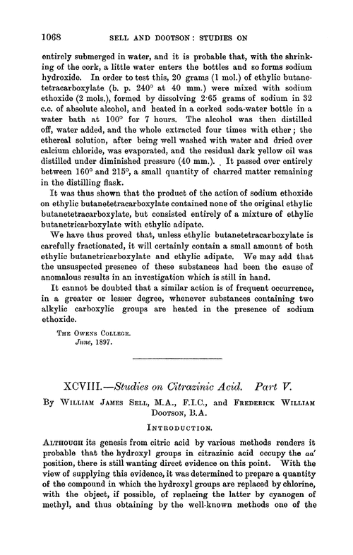 XCVIII.—Studies on citrazinic acid. Part V