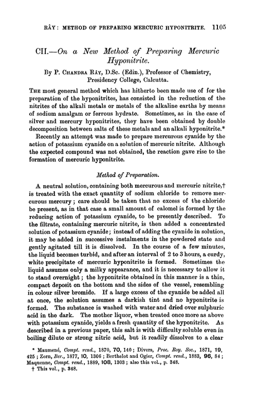 CII.—On a new method of preparing mercuric hyponitrite