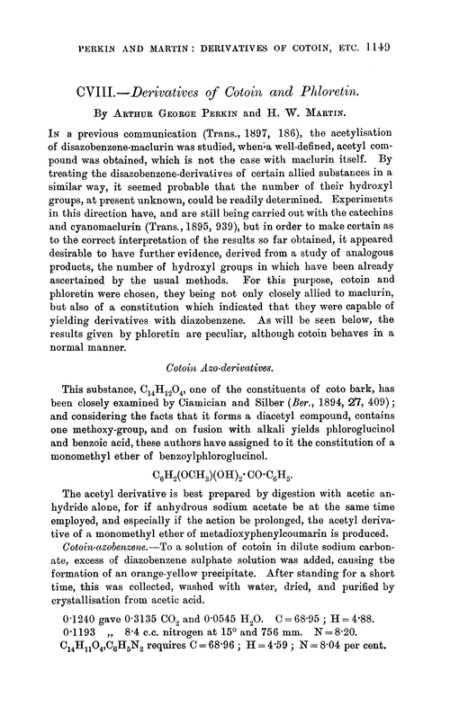 CVIII.—Derivatives of cotoin and phloretin