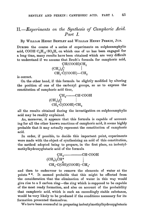 II.—Experiments on the synthesis of camphoric acid. Part I