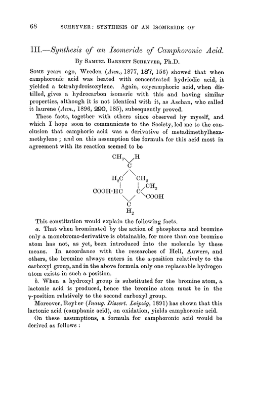 III.—Synthesis of an isomeride of camphoronic acid