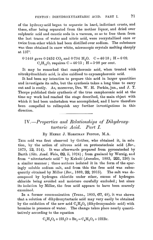 IV.—Properties and relationships of dihydroxytartaric acid. Part I