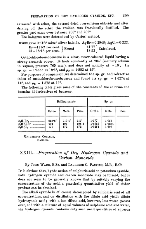 XXIII.—Preparation of dry hydrogen cyanide and carbon monoxide