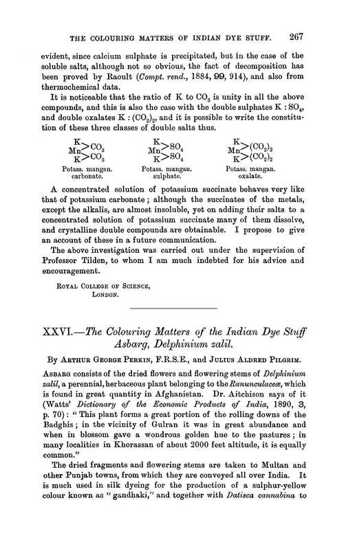 XXVI.—The colouring matters of the Indian dye stuff asbarg, Delphinium zalil