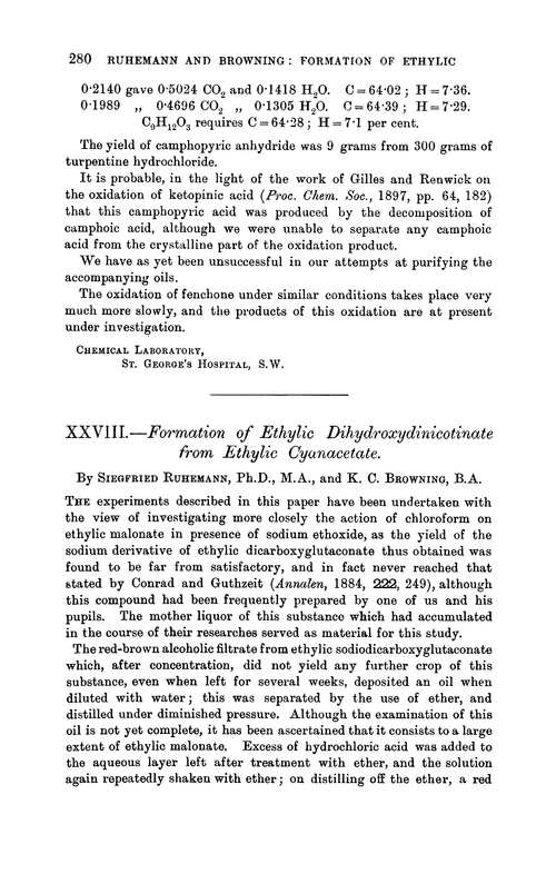 XXVIII.—Formation of ethylic dihydroxydinicotinate from ethylic cyanacetate