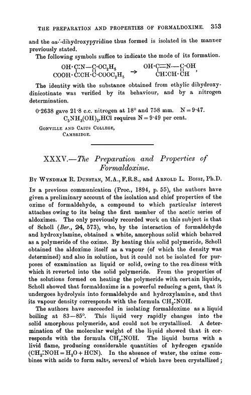 XXXV.—The preparation and properties of formaldoxime