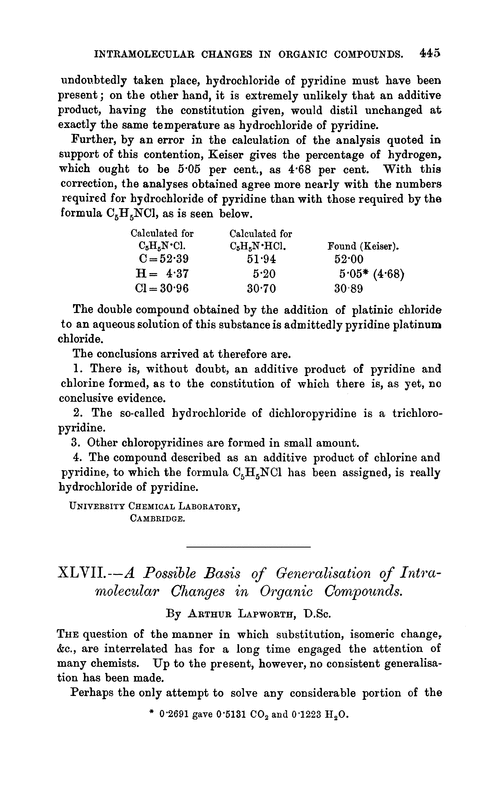 XLVII.—A possible basis of generalisation of intramolecular changes in organic compounds