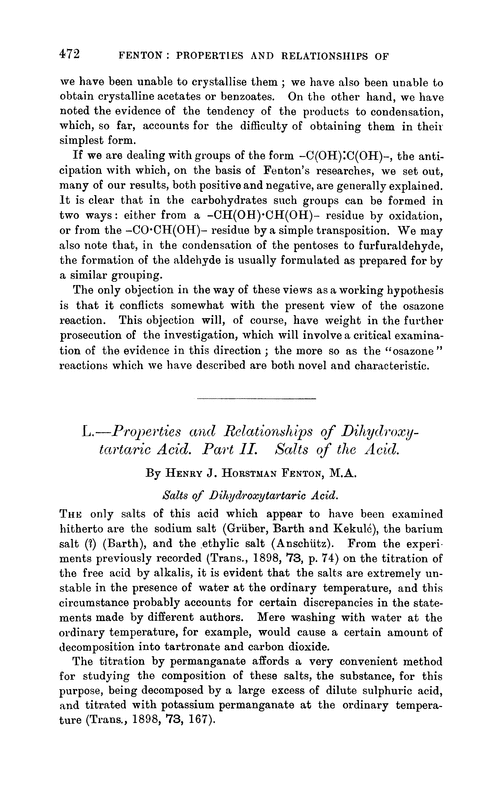 L.—Properties and relationships of dihydroxytartaric acid. Part II. Salts of the acid