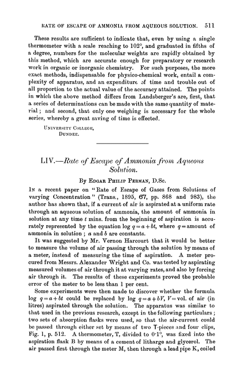 LIV.—Rate of escape of ammonia from aqueous solution
